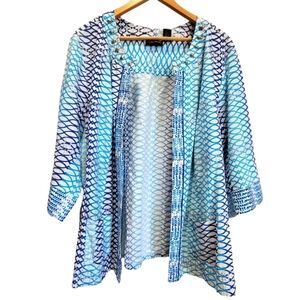 2X MAGGIE BARNS Linen Blend Geometric Rhinestone  Open Front Blazer